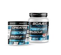 MUSCLEFIT Pack Ahorro Glutamina + Bcaa´s 500g - Varios Sabores + Creatina Monohidrato 300g - Sin Sabor