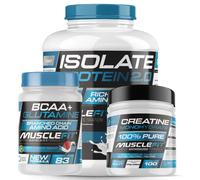 MUSCLEFIT Pack Súper Ahorro Proteína ISO 2kg + Glutamina + BCAA 500g + Creatina Monohidrato 300g