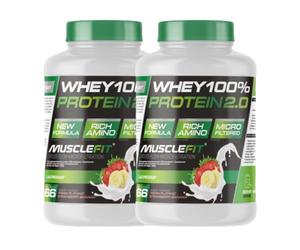 MuscleFit WHEY 100% Protein | 2kg de Proteína de Suero | Sabor Fresa y Plátano | Ayuda al Crecimiento de Músculo | Pack 2