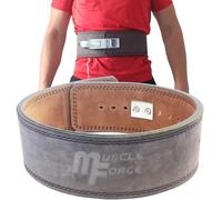 MuscleForge® Cinturón de cuero para Powerlifting con hebilla de acero, Cinturon Levantamiento de Peso - talla S, 12 mm de grosor, 10 cm de ancho
