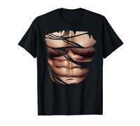 Músculos falsos rasgado pecho rasgado paquete de seis abdominales modelo de fitness Camiseta