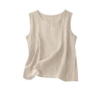 Musculosa Mujer Mezcla Algodón Lino, Cuello Redondo Sin Mangas Corte Amplio, Top Gasa Ligero Casual Playa Vacaciones Tallas Grandes(Beige,M)