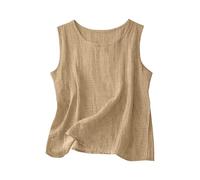 Musculosa Mujer Mezcla Algodón Lino, Cuello Redondo Sin Mangas Corte Amplio, Top Gasa Ligero Casual Playa Vacaciones Tallas Grandes(Khaki,S)