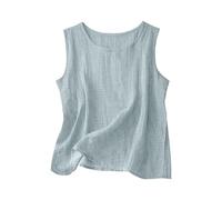 Musculosa Mujer Mezcla Algodón Lino, Cuello Redondo Sin Mangas Corte Amplio, Top Gasa Ligero Casual Playa Vacaciones Tallas Grandes(Blue,4XL)