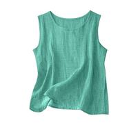 Musculosa Mujer Mezcla Algodón Lino, Cuello Redondo Sin Mangas Corte Amplio, Top Gasa Ligero Casual Playa Vacaciones Tallas Grandes(Mint Green,L)