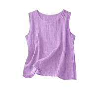 Musculosa Mujer Mezcla Algodón Lino, Cuello Redondo Sin Mangas Corte Amplio, Top Gasa Ligero Casual Playa Vacaciones Tallas Grandes(Purple,3XL)