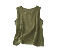 Musculosa Mujer Mezcla Algodón Lino, Cuello Redondo Sin Mangas Corte Amplio, Top Gasa Ligero Casual Playa Vacaciones Tallas Grandes(Green,XL)