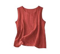 Musculosa Mujer Mezcla Algodón Lino, Cuello Redondo Sin Mangas Corte Amplio, Top Gasa Ligero Casual Playa Vacaciones Tallas Grandes(Wine,M)