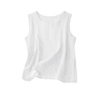 Musculosa Mujer Mezcla Algodón Lino, Cuello Redondo Sin Mangas Corte Amplio, Top Gasa Ligero Casual Playa Vacaciones Tallas Grandes(White,S)