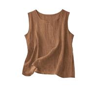 Musculosa Mujer Mezcla Algodón Lino, Cuello Redondo Sin Mangas Corte Amplio, Top Gasa Ligero Casual Playa Vacaciones Tallas Grandes(Brown,XL)