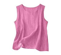 Musculosa Mujer Mezcla Algodón Lino, Cuello Redondo Sin Mangas Corte Amplio, Top Gasa Ligero Casual Playa Vacaciones Tallas Grandes(Pink,5XL)