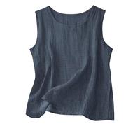 Musculosa Mujer Mezcla Algodón Lino, Cuello Redondo Sin Mangas Corte Amplio, Top Gasa Ligero Casual Playa Vacaciones Tallas Grandes(Navy,2XL)