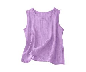 Musculosa Mujer Mezcla Algodón Lino, Cuello Redondo Sin Mangas Corte Amplio, Top Gasa Ligero Casual Playa Vacaciones Tallas Grandes(Purple,2XL)