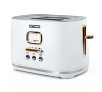 Muse MS130W. Tostador de 2 rebanadas de pan | Pantalla analógica, botones iluminados y bandeja recogemigas - tostadora vintage de color blanco con diseño retro para un
