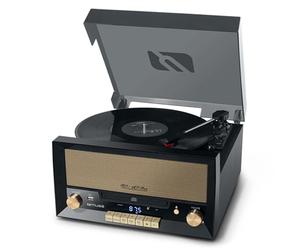 Muse MT-110 B - Micro Sistema CD y radio con Giradiscos Muse tres velocidades, bluetooth, USB y lector de tarjetas SD, caja madera, negro