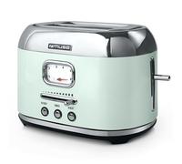 Muse Tostadora retro, 2 rebanadas, 6 niveles de bruñido, pantalla analógica, botones luminosos, cajón recoge migas, verde pastel