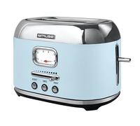 Muse Tostadora retro, 2 rebanadas, 6 niveles de bruñido, pantalla analógica, botones luminosos, cajón recoge migas, azul pastel