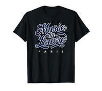Musée du Louvre Paris Script Navy con Contorno Blanco Camiseta