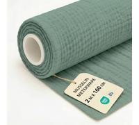 Muselina de Algodon por Metros Tela Ligera 2 M x 160 cm - Tejido Suave Transpirable para Coser Manta Camino de Mesa Vestido Verano Accesorios Bebé Oeko Tex Color Salvia