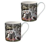 Museums & Galleries Juego de 2 tazas de porcelana fina, diseño de Angela Harding 'Fair Isle Puffins', taza de té y café premium, regalo de alta calidad para el hogar y la cocina