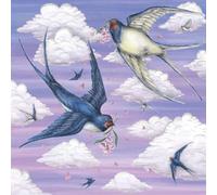 Museums & Galleries Tarjeta de cumpleaños para ella, diseño elegante de golondrina, "Sunset Swallows" de Catherine Rowe, interior en blanco, tarjeta de felicitación artística para mamá, hija, amiga o