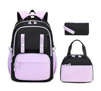 MUSEVOS Mochila escolar ideal para niñas, desde primaria hasta adolescencia, bonita bolsa de libros Kawaii de gran capacidad, Juego de 3 piezas negro y morado, M