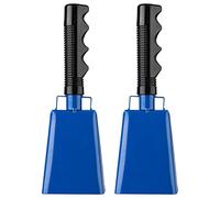 Musfunny Campana de vaca de acero, 2 unidades, cencerros de 8 pulgadas con asa, campanilla de mano para juegos de fútbol, fiestas, granja, campanillas de mano, instrumentos de música (azul)