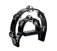 Musfunny Pandereta de doble fila de metal Jingles de mano de percusión de media luna, instrumentos musicales, regalos para niños, adultos, fiestas, color negro
