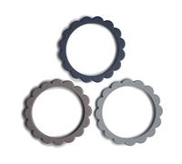 Mushie Anillo de Dentición para Bebés | Pulsera de Flores | de Silicona sin BPA | Juego de 3 | Accesorios para Niños Pequeños | Steel/Dove Gray/Stone