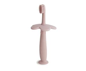 Mushie Cepillo de Dientes en Forma de Flor para Niños | Cepillo Dental Manual para Bebés con Ventosa, 0-6 Años | Estimula Dientes y Encías, Cepillo Extrasuave | Red