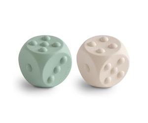 Mushie Dice Press Toy | Juguete sensorial Push & Pop | Desarrollo de Habilidades motoras Finas | Enseñanza de la aritmética Simple | 100% Silicona de Calidad alimentaria |Cambridge Blue/Shifting Sand