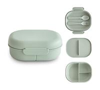 mushie Fiambrera Infantil Lunch Box | Divisor y compartimentos con tapas bloqueables | Con cubiertos tenedor y cuchara plástico sin BPA (Sage)
