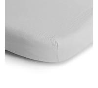 Mushie Sábana Bajera para Cuna de Muselina | Ajustable con Esquinas Elásticas 40x10x100 cm | Transpirable & Prelavado | 100% Algodón Orgánico | Bebés, Niños Pequeños, Niños y Niñas | White-Small