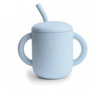 Mushie Silicona Vaso + Pajita Powder Blue 6M+
