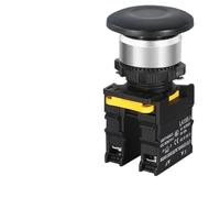 Mushroom Button Switch Waterproof Latching Momentary Self Reset Locking Panelboard Power Start Red Green 10A 1NO1NC 22mm(Black,1NC)