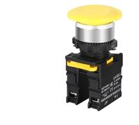 Mushroom Button Switch Waterproof Latching Momentary Self Reset Locking Panelboard Power Start Switch Red Green 10A 1NO1NC 22mm(Yellow,2NO) Controls Switches