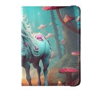 Mushroom Fantasy Magic Firefly Forest pasaporte y tarjetero de vacunación, combo de cuero para pasaporte con ranura para tarjeta de vacunación para mujeres y hombres, Mushroom Fantasy Magic Firefly