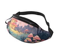 Mushroom Garden - Riñonera con cintura ajustable, diseño de casa de hongos, bandolera con estampado de colores, unisex, riñonera minimalista - alternativa compacta a mochilas voluminosas 14 x 35 cm