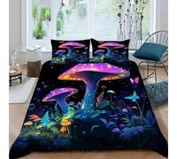 Mushroom Mariposa Funda Edredon 3 Piezas con Impresión En 3D Dreamy Forest Fungi con Cremallera Y Funda De Almohada King（220x240cm） Microfibra Juego De Ropa De Cama para