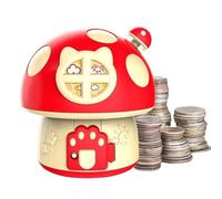 Mushroom Money Box, Cartoon Coin Holder for Kids Or Adults, Cute Savings Bank with Lockable Key, Cash Pot Desktop Room Decor, Creative Piggy Bank for Coin & Small Bills, Red