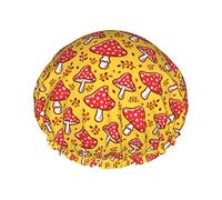 Mushroom Shower Cap Juego de 1 gorro de baño elástico de apertura grande con cuerda elástica Gorro de baño impermeable de doble capa Gorro de baño reutilizable Gorro de baño para damas, hombres y ni