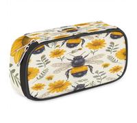 Mushroom068 Estuche para lápices para niñas y niños, bolsa de lápices de temporada con diseño de abeja, para niños y adolescentes, con cremallera, de piel sintética, organizador de lápices escolar,