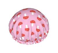 Mushrooms Pink Red Gorro de ducha para mujer Ajustable Doble Impermeable Baño Gorro de ducha Protección para el cabello Reutilizable Ladies Spa Salon Gorro de ducha