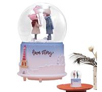 Music Box Snow Globe - 5.31 Inch Crystal Couple Ornament | Resin Glass Musical Lantern Globe - Hand Painted Battery Powered Decor With Snow Effect For Home Gift Display Valentine's Day Decorations Gif
