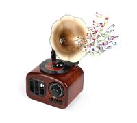 Music Box Trumpet Horn Record Player Gramophone Speaker Home Desk Decor Hand Cranked Wooden Retro Vintage Music Box Gift for Kids Friends Parents