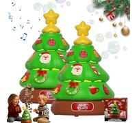 Music Bubble Christmas Tree with Stickers for Decorating, Recargable Bubble Machine, Xmas Tree Decor Bubbles for Kids, Music Box with Lights, Christmas Decorations at Home (2 unidades)