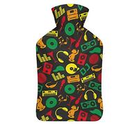 Music Club - Botella de agua de goma de color DJ con cubierta de felpa suave, bolsa de agua caliente para invierno, manos y pies, protección contra el frío, 1000 ml