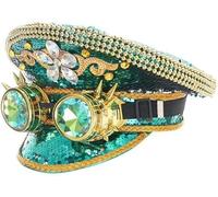 Music Festival - Sombrero militar de lentejuelas listo para capitán con gafas, ideal para adultos Steampunk - Eventos temáticos (verde)