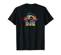 Music Headphones DJ Feel The Beat Live The Vibe Retro Sound Camiseta
