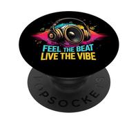 Music Headphones DJ Feel The Beat Live The Vibe Retro Sound PopSockets PopGrip Adhesivo